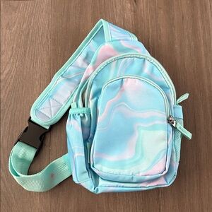 Girls Aqua and Pink Swirl Crossbody sling Bag adjustable